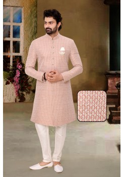 Light Pink Embroidery Silk Indo Western Sherwani